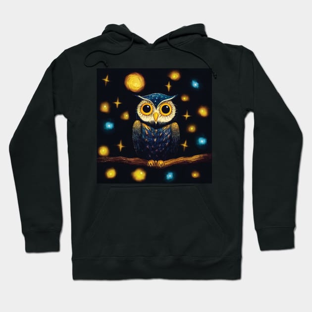 Owl on a Starry Night Hoodie by Geminiartstudio